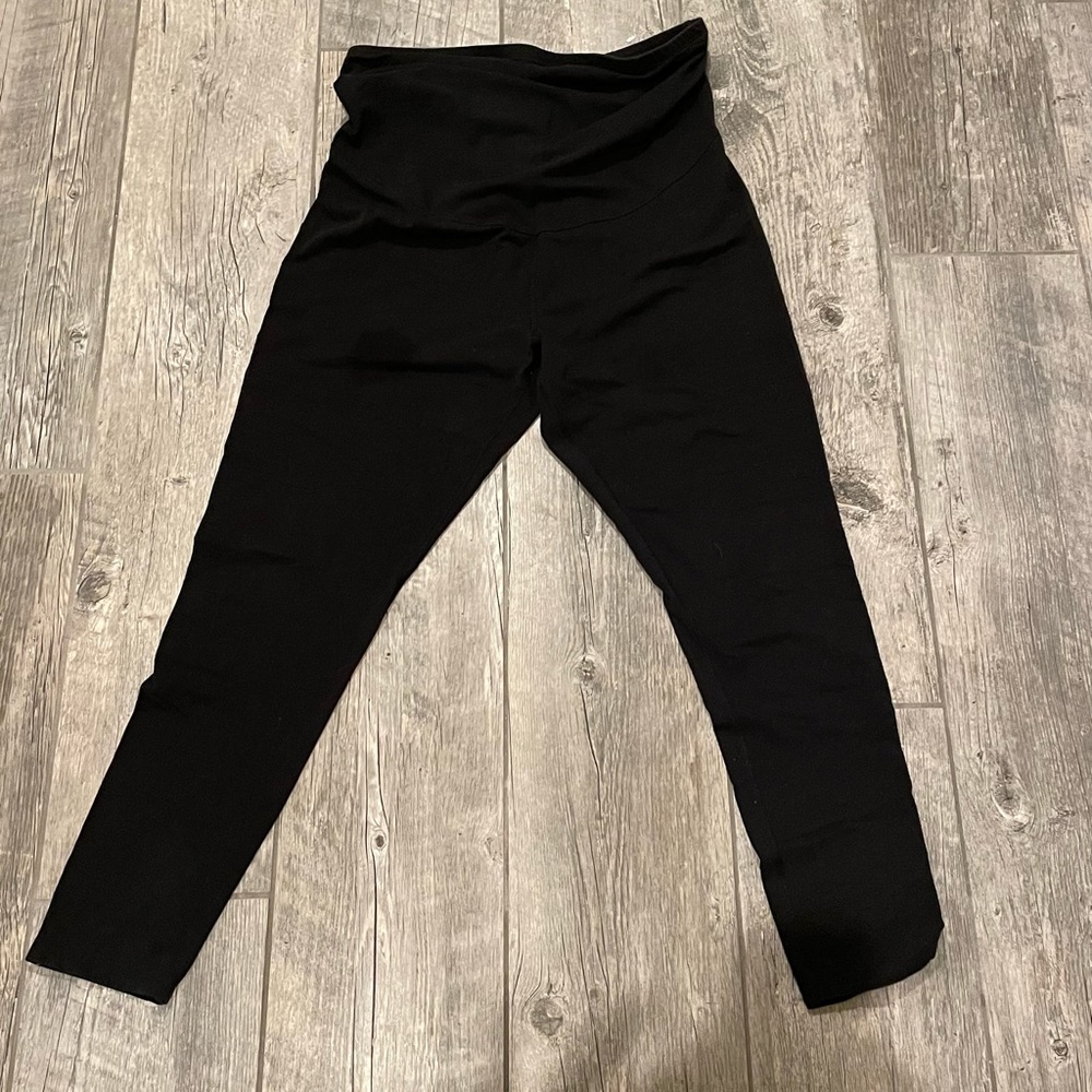 A-Glow Black Cotton Maternity Leggings with Full Panel